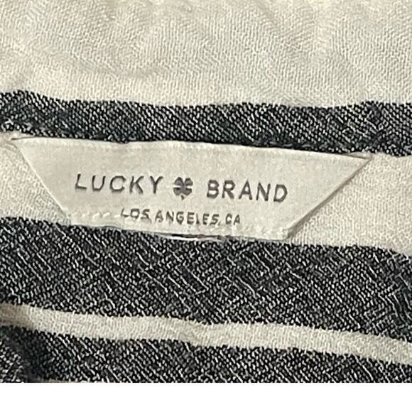 Lucky Brand Womens Split Back Blouse Large Striped Button Front Loose Fit Collar - Picture 2 of 7